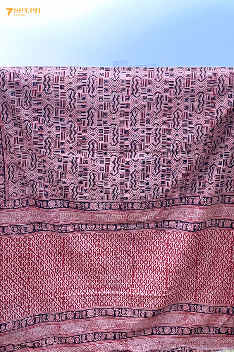 Mandara Hand Block Kalamkari 100% Soft Cotton saree - Seven Sarees - Saree - Seven Sarees