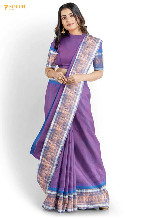 Manichigai Madurai Purple Pure Cotton Saree - Seven Sarees - Saree - Seven Sarees
