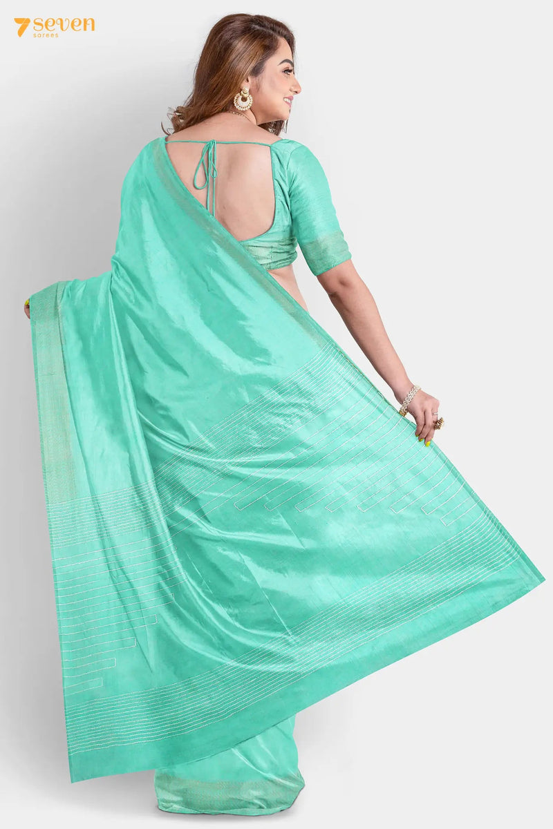 Marguerita Chattisgarh Turquoise Pure Tussar Silk Saree | Silk Mark Certified - Seven Sarees - Saree - Seven Sarees