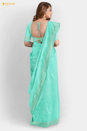 Marguerita Chattisgarh Turquoise Pure Tussar Silk Saree | Silk Mark Certified - Seven Sarees - Saree - Seven Sarees