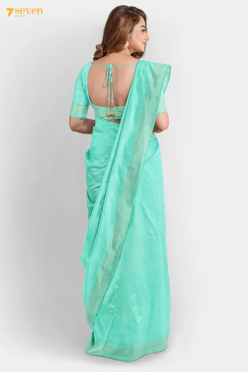 Marguerita Chattisgarh Turquoise Pure Tussar Silk Saree | Silk Mark Certified - Seven Sarees - Saree - Seven Sarees