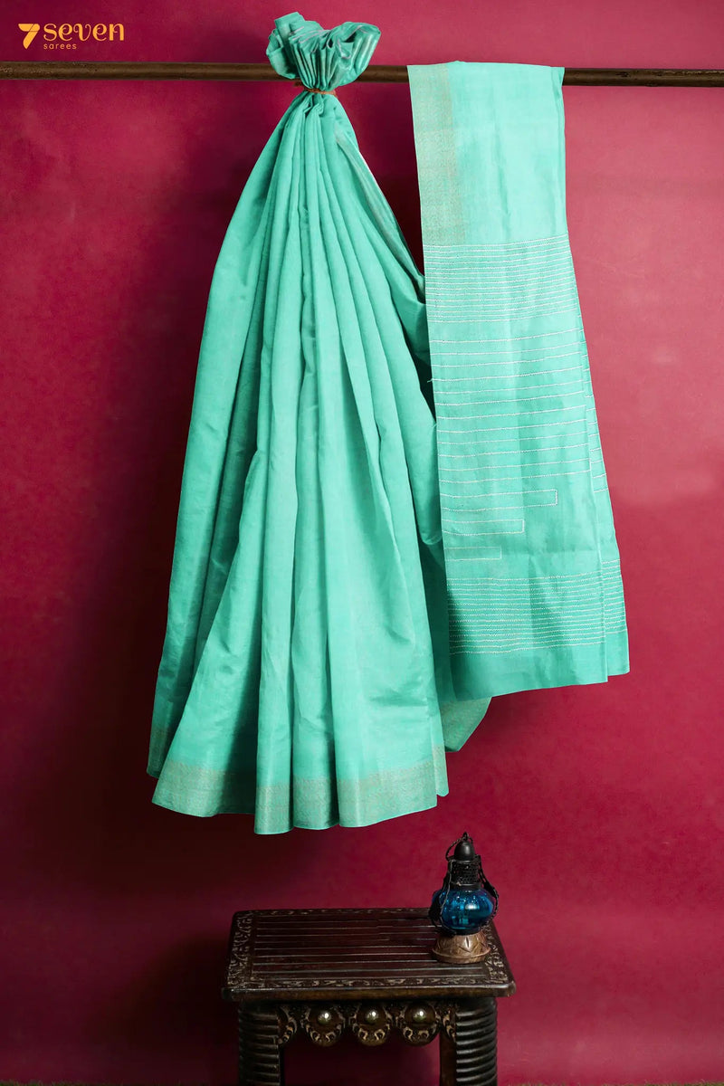 Marguerita Chattisgarh Turquoise Pure Tussar Silk Saree | Silk Mark Certified - Seven Sarees - Saree - Seven Sarees