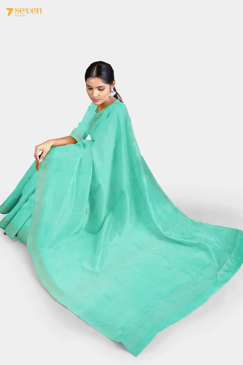 Marguerita Chattisgarh Turquoise Pure Tussar Silk Saree | Silk Mark Certified - Seven Sarees - Saree - Seven Sarees