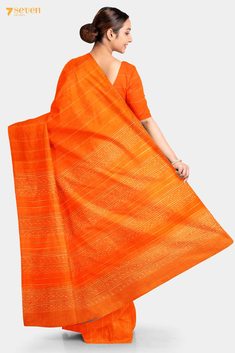 Marigold Chattisgarh Orange Pure Tussar Silk Saree | Silk Mark Certified - Seven Sarees - Saree - Seven Sarees