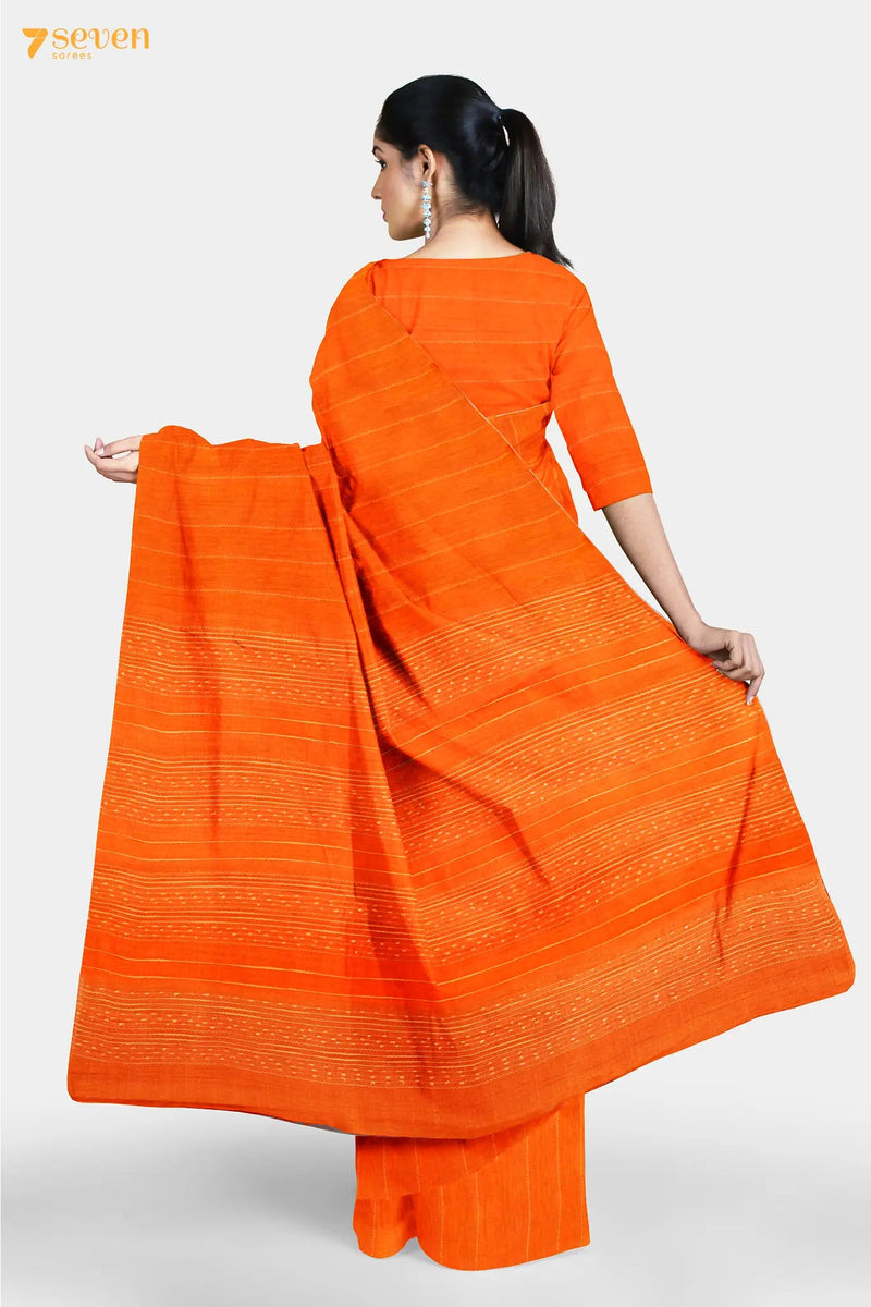 Marigold Chattisgarh Orange Pure Tussar Silk Saree | Silk Mark Certified - Seven Sarees - Saree - Seven Sarees