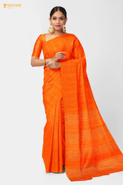 Marigold Chattisgarh Orange Pure Tussar Silk Saree | Silk Mark Certified - Seven Sarees - Saree - Seven Sarees