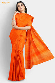Marigold Chattisgarh Orange Pure Tussar Silk Saree | Silk Mark Certified - Seven Sarees - Saree - Seven Sarees