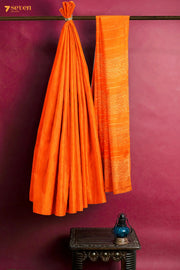 Marigold Chattisgarh Orange Pure Tussar Silk Saree | Silk Mark Certified - Seven Sarees - Saree - Seven Sarees