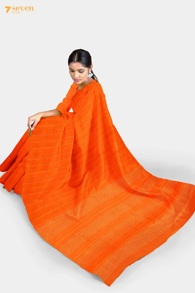 Marigold Chattisgarh Orange Pure Tussar Silk Saree | Silk Mark Certified - Seven Sarees - Saree - Seven Sarees