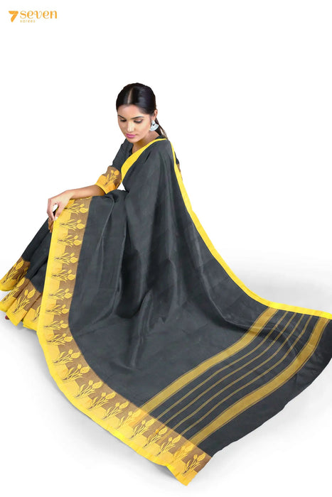 Mayilaatam Madurai Black Pure Cotton Saree - Seven Sarees - Saree - Seven Sarees