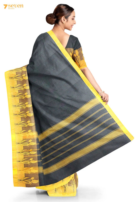 Mayilaatam Madurai Black Pure Cotton Saree - Seven Sarees - Saree - Seven Sarees