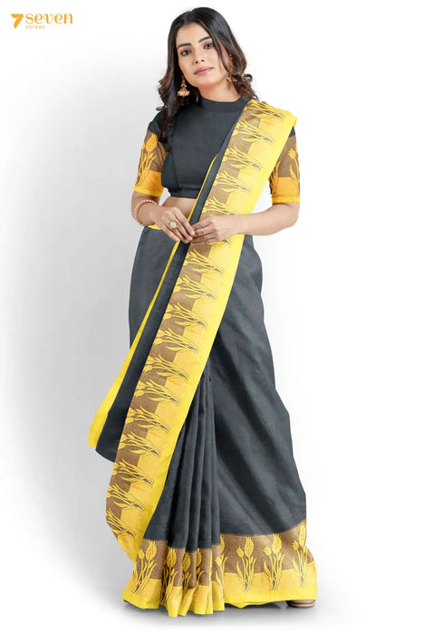 Mayilaatam Madurai Black Pure Cotton Saree - Seven Sarees - Saree - Seven Sarees