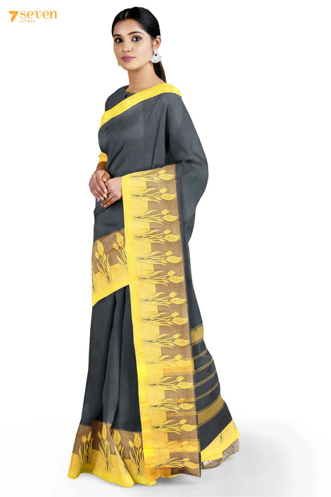 Mayilaatam Madurai Black Pure Cotton Saree - Seven Sarees - Saree - Seven Sarees