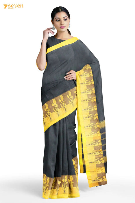 Mayilaatam Madurai Black Pure Cotton Saree - Seven Sarees - Saree - Seven Sarees