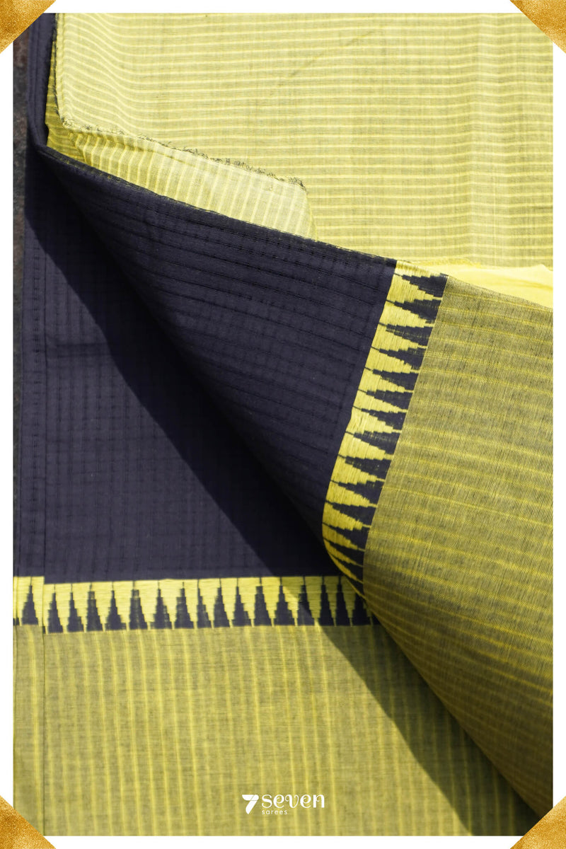 Medha Mangalagiri Handloom Black/Yellow Pure Cotton Saree - Seven Sarees - Saree - Seven Sarees