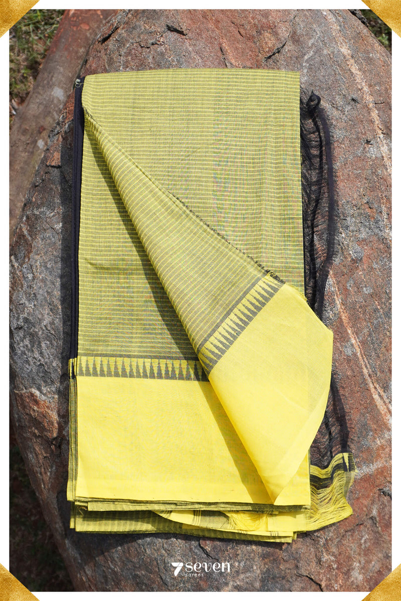Medha Mangalagiri Handloom Black/Yellow Pure Cotton Saree - Seven Sarees - Saree - Seven Sarees