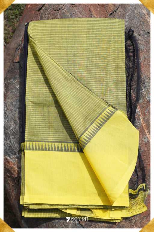 Medha Mangalagiri Handloom Black/Yellow Pure Cotton Saree - Seven Sarees - Saree - Seven Sarees