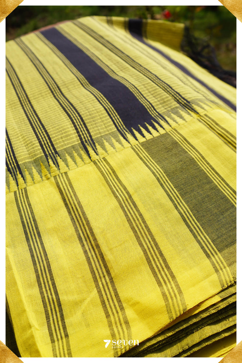 Medha Mangalagiri Handloom Black/Yellow Pure Cotton Saree - Seven Sarees - Saree - Seven Sarees