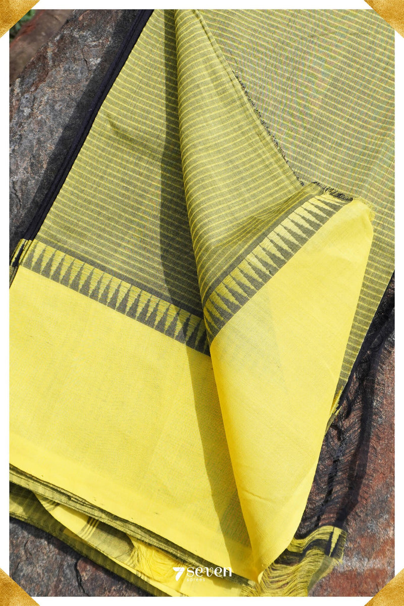 Medha Mangalagiri Handloom Black/Yellow Pure Cotton Saree - Seven Sarees - Saree - Seven Sarees