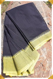 Medha Mangalagiri Handloom Black/Yellow Pure Cotton Saree - Seven Sarees - Saree - Seven Sarees