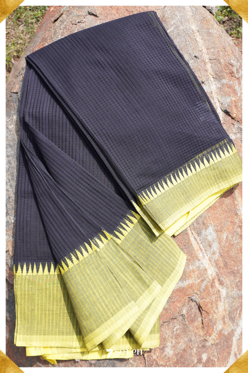 Medha Mangalagiri Handloom Black/Yellow Pure Cotton Saree - Seven Sarees - Saree - Seven Sarees
