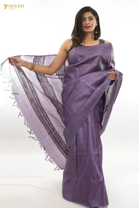 Mermaid's kiss Chattisgarh Purple Pure Tussar Silk Saree | Silk Mark Certified - Seven Sarees - Saree - Seven Sarees