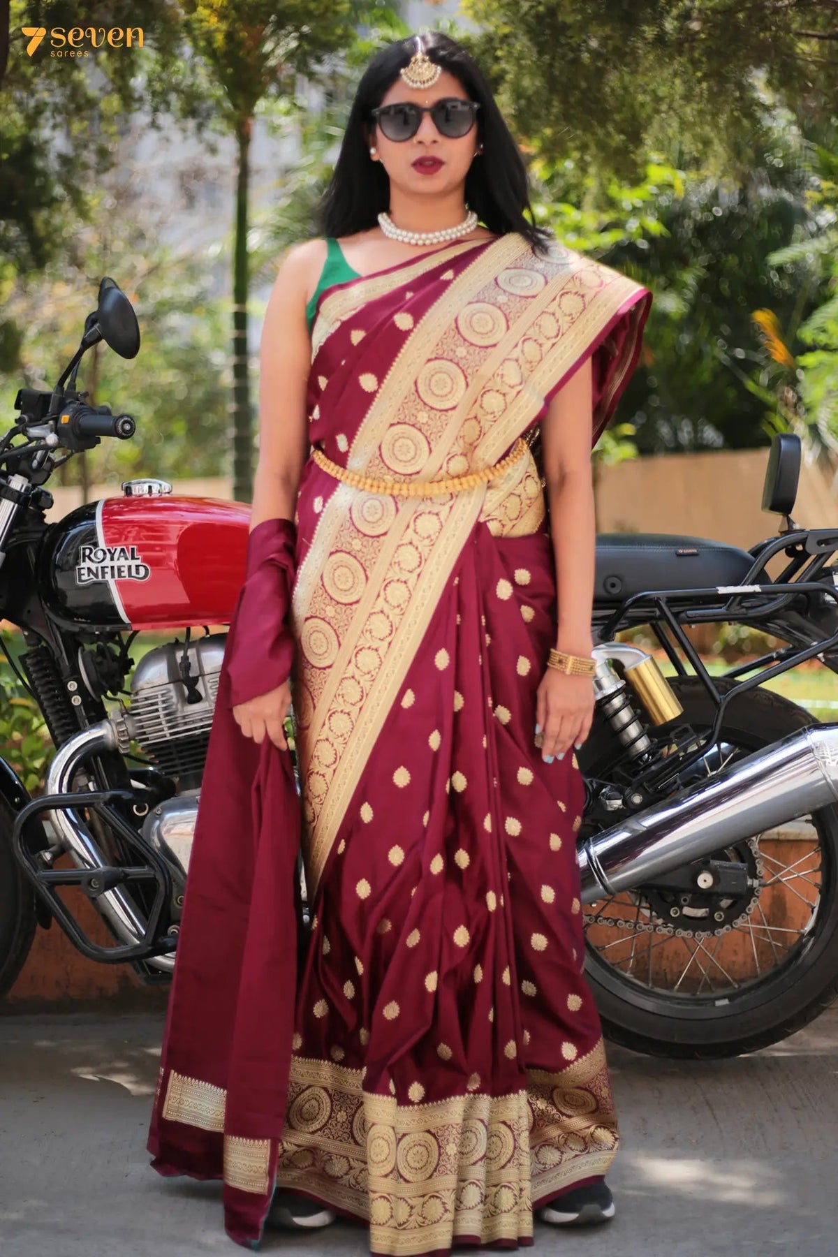 Mighty Mrunal Benares Wine Artificial Silk Saree Seven — Seven Sarees