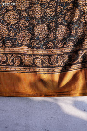 Mogali Puvvu Hand Block Kalamkari 100% Soft Cotton Yellow Saree (Handloom) - Seven Sarees - Saree - Seven Sarees