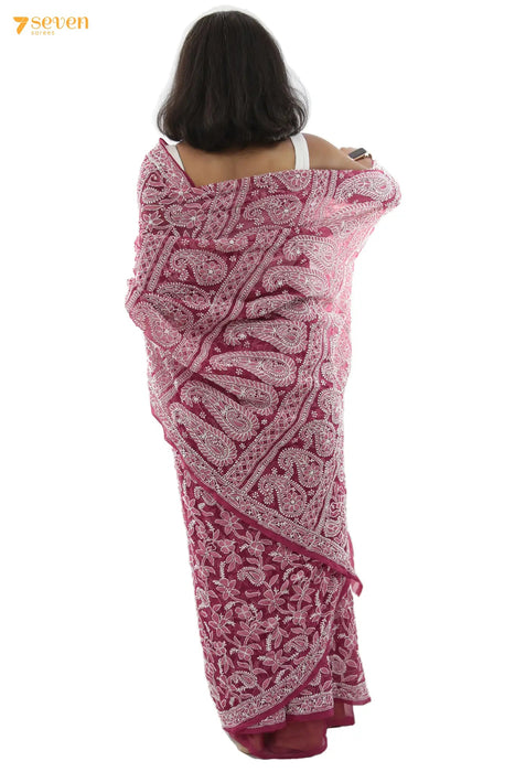 Pure Georgette Chikankari Baby Pink Colour Saree - Vastrams