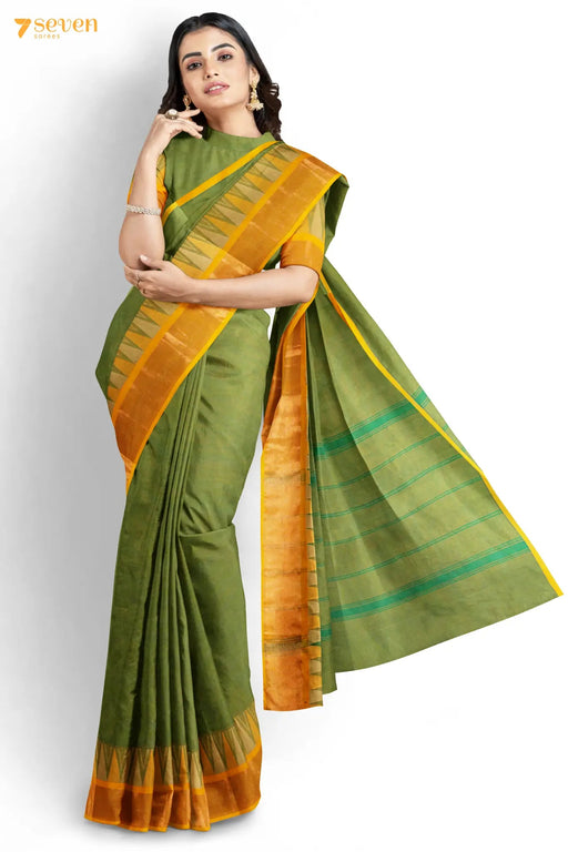 Muhurtham Madurai Green Pure Cotton Saree - Seven Sarees - Saree - Seven Sarees