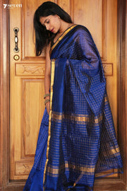 Nandita Mangalagiri Blue Silk Cotton Saree - Seven Sarees - Saree - Seven Sarees