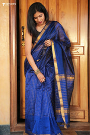 Nandita Mangalagiri Blue Silk Cotton Saree - Seven Sarees - Saree - Seven Sarees