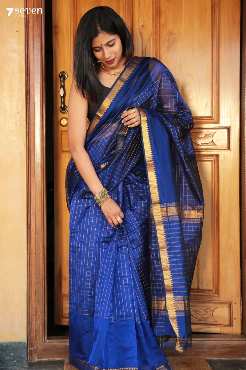Nandita Mangalagiri Blue Silk Cotton Saree - Seven Sarees - Saree - Seven Sarees
