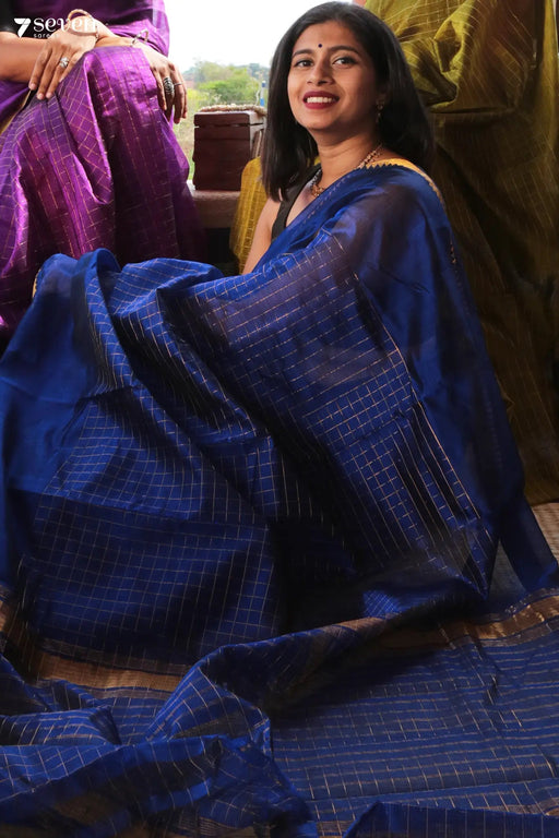 Nandita Mangalagiri Blue Silk Cotton Saree - Seven Sarees - Saree - Seven Sarees