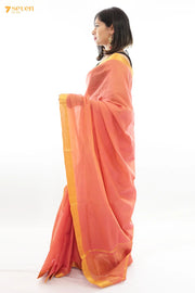 Nandu Mangalagiri Handloom Orange Pure Cotton Saree - Seven Sarees - Saree - Seven Sarees