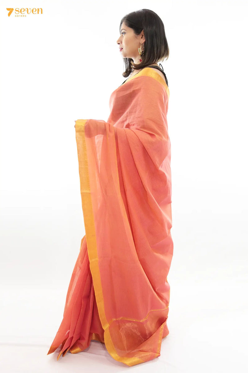 Nandu Mangalagiri Handloom Orange Pure Cotton Saree - Seven Sarees - Saree - Seven Sarees