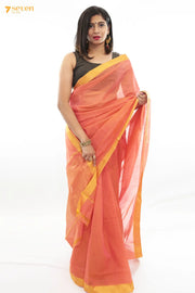 Nandu Mangalagiri Handloom Orange Pure Cotton Saree - Seven Sarees - Saree - Seven Sarees