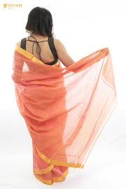 Nandu Mangalagiri Handloom Orange Pure Cotton Saree - Seven Sarees - Saree - Seven Sarees