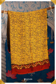 Nazar Kutch Yellow Pure Ajrakh Modal Silk Saree - Seven Sarees - Saree - Seven Sarees