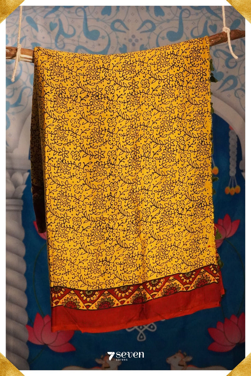 Nazar Kutch Yellow Pure Ajrakh Modal Silk Saree - Seven Sarees - Saree - Seven Sarees