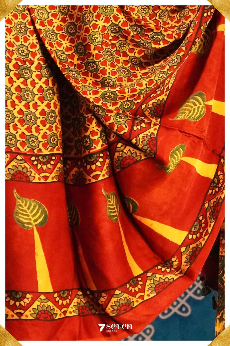 Nazar Kutch Yellow Pure Ajrakh Modal Silk Saree - Seven Sarees - Saree - Seven Sarees