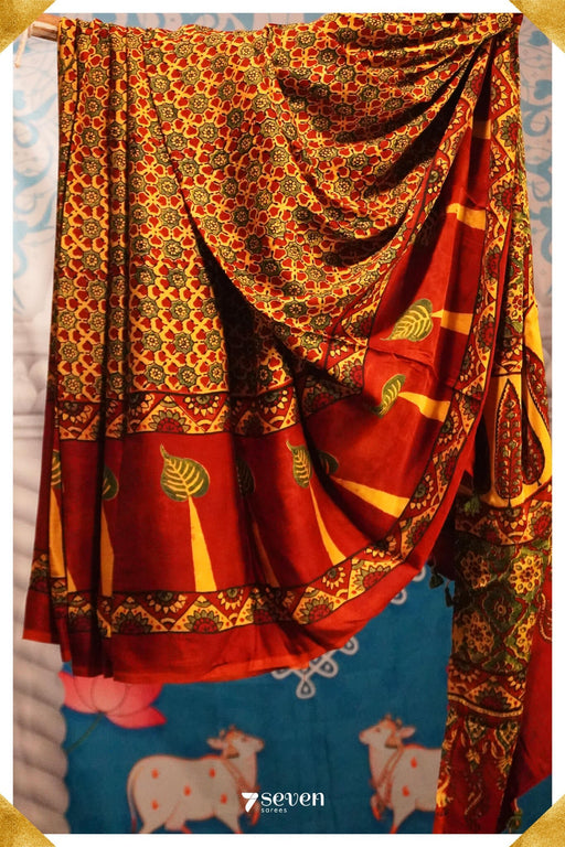 Nazar Kutch Yellow Pure Ajrakh Modal Silk Saree - Seven Sarees - Saree - Seven Sarees