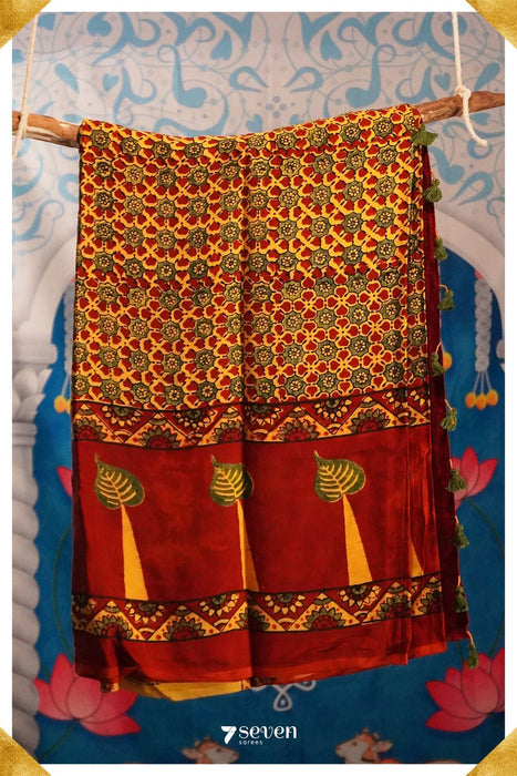Nazar Kutch Yellow Pure Ajrakh Modal Silk Saree - Seven Sarees - Saree - Seven Sarees