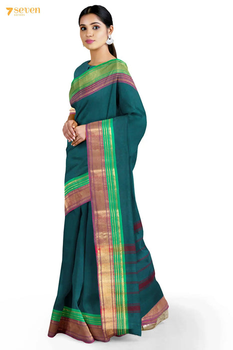 Neela Tulasi Madurai Blue Pure Cotton Saree - Seven Sarees - Saree - Seven Sarees