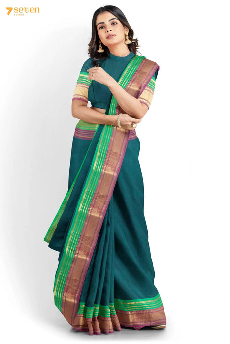 Neela Tulasi Madurai Blue Pure Cotton Saree - Seven Sarees - Saree - Seven Sarees