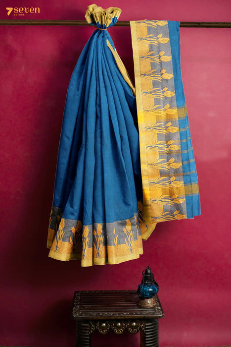 Neela vaanam Madurai Blue Pure Cotton Saree - Seven Sarees - Saree - Seven Sarees