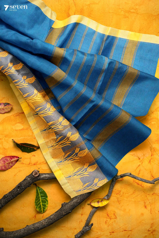 Neela vaanam Madurai Blue Pure Cotton Saree - Seven Sarees - Saree - Seven Sarees