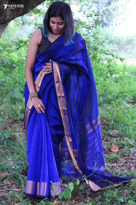 Nilamati Blue Mangalaliri Handloom Pure Silk Cotton saree - Seven Sarees - Saree - Seven Sarees