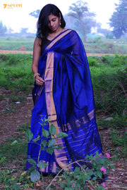 Nilamati Blue Mangalaliri Handloom Pure Silk Cotton saree - Seven Sarees - Saree - Seven Sarees