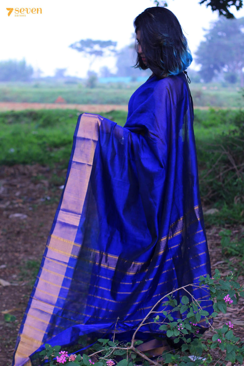 Nilamati Blue Mangalaliri Handloom Pure Silk Cotton saree - Seven Sarees - Saree - Seven Sarees